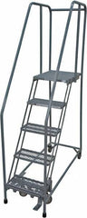 Cotterman - 80" 5 Step Rolling Warehouse Ladder - Rolling Safety Ladder, 450 Lb Capacity, 50" Platform Height, 30" Base Width x 50" Base Depth, Expanded Metal Tread - Eagle Tool & Supply