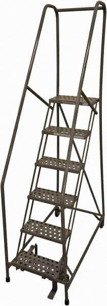 Cotterman - 90" 6 Step Rolling Warehouse Ladder - Rolling Safety Ladder, 450 Lb Capacity, 60" Platform Height, 24" Base Width x 46" Base Depth, Serrated Steel - Eagle Tool & Supply