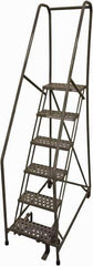 Cotterman - 90" 6 Step Rolling Warehouse Ladder - Rolling Safety Ladder, 450 Lb Capacity, 60" Platform Height, 24" Base Width x 46" Base Depth, Serrated Steel - Eagle Tool & Supply