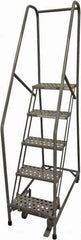 Cotterman - 80" 5 Step Rolling Warehouse Ladder - Rolling Safety Ladder, 450 Lb Capacity, 50" Platform Height, 30" Base Width x 40" Base Depth, Serrated Steel - Eagle Tool & Supply