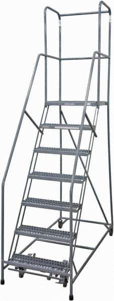Cotterman - 100" 7 Step Rolling Warehouse Ladder - Rolling Safety Ladder, 450 Lb Capacity, 70" Platform Height, 30" Base Width x 53" Base Depth, Serrated Steel - Eagle Tool & Supply
