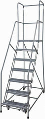 Cotterman - 100" 7 Step Rolling Warehouse Ladder - Rolling Safety Ladder, 450 Lb Capacity, 70" Platform Height, 30" Base Width x 53" Base Depth, Serrated Steel - Eagle Tool & Supply