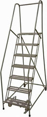 Cotterman - 100" 7 Step Rolling Warehouse Ladder - Rolling Safety Ladder, 450 Lb Capacity, 70" Platform Height, 24" Base Width x 53" Base Depth, Serrated Steel - Eagle Tool & Supply