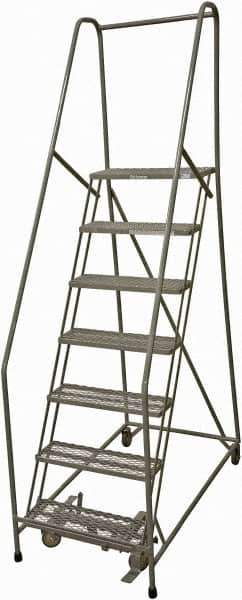 Cotterman - 100" 7 Step Rolling Warehouse Ladder - Rolling Safety Ladder, 450 Lb Capacity, 70" Platform Height, 30" Base Width x 53" Base Depth, Expanded Metal Tread - Eagle Tool & Supply