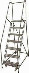 Cotterman - 100" 7 Step Rolling Warehouse Ladder - Rolling Safety Ladder, 450 Lb Capacity, 70" Platform Height, 24" Base Width x 53" Base Depth, Expanded Metal Tread - Eagle Tool & Supply