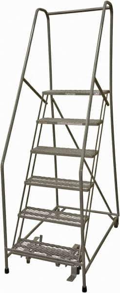 Cotterman - 90" 6 Step Rolling Warehouse Ladder - Rolling Safety Ladder, 450 Lb Capacity, 60" Platform Height, 24" Base Width x 46" Base Depth, Expanded Metal Tread - Eagle Tool & Supply