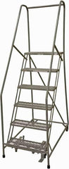 Cotterman - 90" 6 Step Rolling Warehouse Ladder - Rolling Safety Ladder, 450 Lb Capacity, 60" Platform Height, 24" Base Width x 46" Base Depth, Expanded Metal Tread - Eagle Tool & Supply