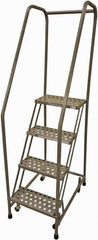 Cotterman - 70" 4 Step Rolling Warehouse Ladder - Rolling Safety Ladder, 450 Lb Capacity, 40" Platform Height, 20" Base Width x 41" Base Depth, Perforated Tread - Eagle Tool & Supply