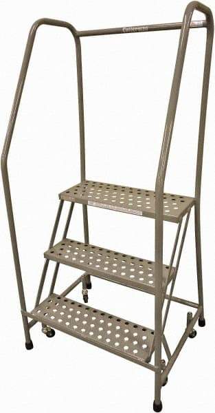 Cotterman - 60" 3 Step Rolling Warehouse Ladder - Rolling Safety Ladder, 450 Lb Capacity, 30" Platform Height, 30" Base Width x 36" Base Depth, Perforated Tread - Eagle Tool & Supply