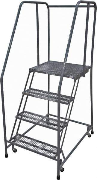 Cotterman - 70" 4 Step Rolling Warehouse Ladder - Rolling Safety Ladder, 450 Lb Capacity, 40" Platform Height, 30" Base Width x 41" Base Depth, Serrated Steel - Eagle Tool & Supply