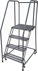 Cotterman - 70" 4 Step Rolling Warehouse Ladder - Rolling Safety Ladder, 450 Lb Capacity, 40" Platform Height, 30" Base Width x 41" Base Depth, Serrated Steel - Eagle Tool & Supply