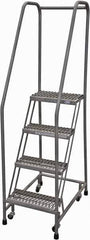 Cotterman - 70" 4 Step Rolling Warehouse Ladder - Rolling Safety Ladder, 450 Lb Capacity, 40" Platform Height, 20" Base Width x 41" Base Depth, Serrated Steel - Eagle Tool & Supply