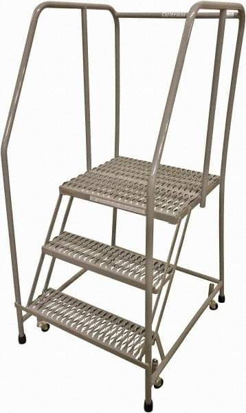 Cotterman - 60" 3 Step Rolling Warehouse Ladder - Rolling Safety Ladder, 450 Lb Capacity, 30" Platform Height, 20" Base Width x 36" Base Depth, Serrated Steel - Eagle Tool & Supply