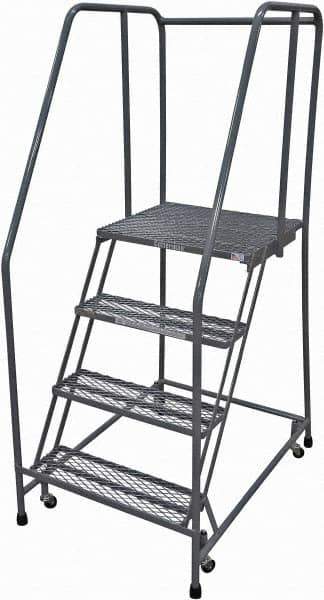 Cotterman - 70" 4 Step Rolling Warehouse Ladder - Rolling Safety Ladder, 450 Lb Capacity, 40" Platform Height, 20" Base Width x 41" Base Depth, Expanded Metal Tread - Eagle Tool & Supply