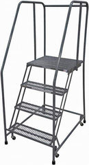 Cotterman - 70" 4 Step Rolling Warehouse Ladder - Rolling Safety Ladder, 450 Lb Capacity, 40" Platform Height, 20" Base Width x 41" Base Depth, Expanded Metal Tread - Eagle Tool & Supply