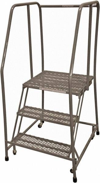 Cotterman - 60" 3 Step Rolling Warehouse Ladder - Rolling Safety Ladder, 450 Lb Capacity, 30" Platform Height, 20" Base Width x 36" Base Depth, Expanded Metal Tread - Eagle Tool & Supply