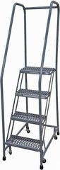 Cotterman - 70" 4 Step Rolling Warehouse Ladder - Rolling Safety Ladder, 450 Lb Capacity, 40" Platform Height, 20" Base Width x 31" Base Depth, Serrated Steel - Eagle Tool & Supply