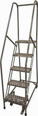 Cotterman - 80" 5 Step Rolling Warehouse Ladder - Rolling Safety Ladder, 450 Lb Capacity, 50" Platform Height, 30" Base Width x 50" Base Depth, Perforated Tread - Eagle Tool & Supply