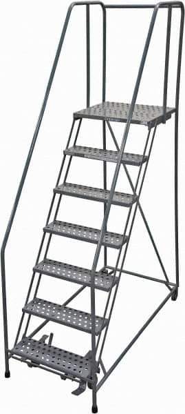 Cotterman - 100" 7 Step Rolling Warehouse Ladder - Rolling Safety Ladder, 450 Lb Capacity, 70" Platform Height, 30" Base Width x 63" Base Depth, Perforated Tread - Eagle Tool & Supply