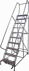 Cotterman - 130" 10 Step Rolling Warehouse Ladder - Rolling Safety Ladder, 450 Lb Capacity, 100" Platform Height, 32" Base Width x 74" Base Depth, Expanded Metal Tread - Eagle Tool & Supply