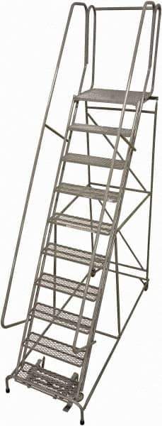 Cotterman - 130" 10 Step Rolling Warehouse Ladder - Rolling Safety Ladder, 450 Lb Capacity, 100" Platform Height, 32" Base Width x 84" Base Depth, Expanded Metal Tread - Eagle Tool & Supply