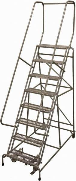 Cotterman - 110" 8 Step Rolling Warehouse Ladder - Rolling Safety Ladder, 450 Lb Capacity, 80" Platform Height, 32" Base Width x 61" Base Depth, Serrated Steel - Eagle Tool & Supply