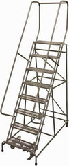 Cotterman - 110" 8 Step Rolling Warehouse Ladder - Rolling Safety Ladder, 450 Lb Capacity, 80" Platform Height, 32" Base Width x 61" Base Depth, Serrated Steel - Eagle Tool & Supply