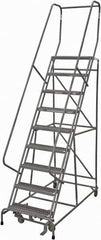 Cotterman - 120" 9 Step Rolling Warehouse Ladder - Rolling Safety Ladder, 450 Lb Capacity, 90" Platform Height, 24" Base Width x 67" Base Depth, Serrated Steel - Eagle Tool & Supply