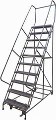 Cotterman - 130" 10 Step Rolling Warehouse Ladder - Rolling Safety Ladder, 450 Lb Capacity, 100" Platform Height, 32" Base Width x 74" Base Depth, Serrated Steel - Eagle Tool & Supply