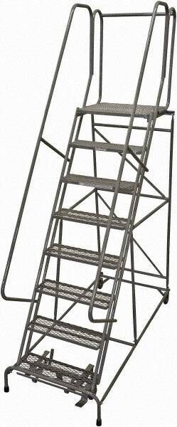 Cotterman - 110" 8 Step Rolling Warehouse Ladder - Rolling Safety Ladder, 450 Lb Capacity, 80" Platform Height, 32" Base Width x 71" Base Depth, Expanded Metal Tread - Eagle Tool & Supply