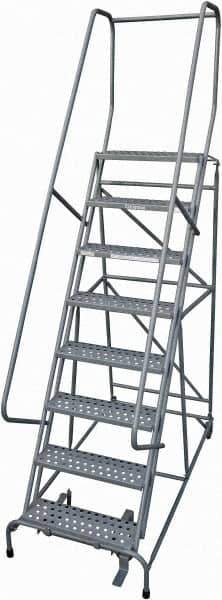 Cotterman - 110" 8 Step Rolling Warehouse Ladder - Rolling Safety Ladder, 450 Lb Capacity, 80" Platform Height, 32" Base Width x 71" Base Depth, Perforated Tread - Eagle Tool & Supply