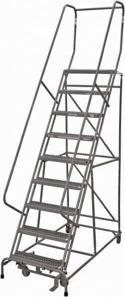 Cotterman - 120" 9 Step Rolling Warehouse Ladder - Rolling Safety Ladder, 450 Lb Capacity, 90" Platform Height, 24" Base Width x 77" Base Depth, Serrated Steel - Eagle Tool & Supply