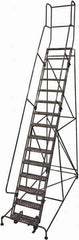 Cotterman - 192" 15 Step Rolling Warehouse Ladder - Rolling Safety Ladder, 450 Lb Capacity, 150" Platform Height, 42" Base Width x 108" Base Depth, Serrated Steel - Eagle Tool & Supply