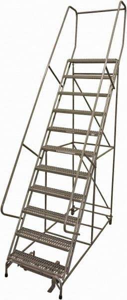 Cotterman - 140" 11 Step Rolling Warehouse Ladder - Rolling Safety Ladder, 450 Lb Capacity, 110" Platform Height, 32" Base Width x 78" Base Depth, Serrated Steel - Eagle Tool & Supply
