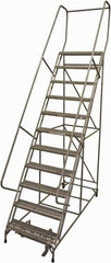 Cotterman - 140" 11 Step Rolling Warehouse Ladder - Rolling Safety Ladder, 450 Lb Capacity, 110" Platform Height, 32" Base Width x 78" Base Depth, Serrated Steel - Eagle Tool & Supply