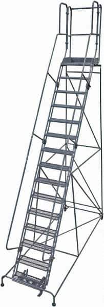 Cotterman - 192" 15 Step Rolling Warehouse Ladder - Rolling Safety Ladder, 450 Lb Capacity, 150" Platform Height, 42" Base Width x 118" Base Depth, Expanded Metal Tread - Eagle Tool & Supply