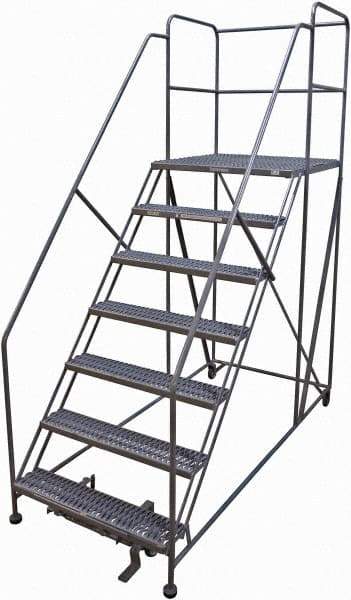 Cotterman - 106" 7 Step Rolling Work Platform - Rolling Work Platform, 800 Lb Capacity, 70" Platform Height, 40" Base Width x 99" Base Depth, Serrated Steel - Eagle Tool & Supply