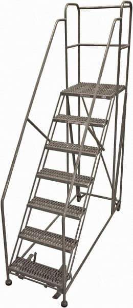 Cotterman - 106" 7 Step Rolling Work Platform - Rolling Work Platform, 800 Lb Capacity, 70" Platform Height, 28" Base Width x 87" Base Depth, Serrated Steel - Eagle Tool & Supply