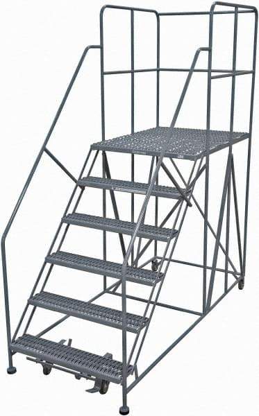 Cotterman - 96" 6 Step Rolling Work Platform - Rolling Work Platform, 800 Lb Capacity, 60" Platform Height, 40" Base Width x 90" Base Depth, Serrated Steel - Eagle Tool & Supply