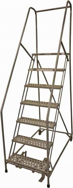 Cotterman - 100" 7 Step Rolling Warehouse Ladder - Rolling Safety Ladder, 450 Lb Capacity, 70" Platform Height, 30" Base Width x 53" Base Depth, Perforated Tread - Eagle Tool & Supply