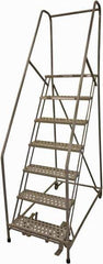 Cotterman - 100" 7 Step Rolling Warehouse Ladder - Rolling Safety Ladder, 450 Lb Capacity, 70" Platform Height, 30" Base Width x 53" Base Depth, Perforated Tread - Eagle Tool & Supply