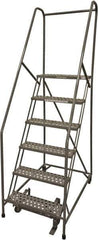 Cotterman - 90" 6 Step Rolling Warehouse Ladder - Rolling Safety Ladder, 450 Lb Capacity, 60" Platform Height, 30" Base Width x 46" Base Depth, Perforated Tread - Eagle Tool & Supply