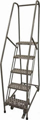 Cotterman - 80" 5 Step Rolling Warehouse Ladder - Rolling Safety Ladder, 450 Lb Capacity, 50" Platform Height, 30" Base Width x 40" Base Depth, Perforated Tread - Eagle Tool & Supply