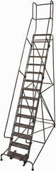 Cotterman - 192" 15 Step Rolling Warehouse Ladder - Rolling Safety Ladder, 450 Lb Capacity, 150" Platform Height, 42" Base Width x 118" Base Depth, Perforated Tread - Eagle Tool & Supply