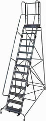 Cotterman - 172" 13 Step Rolling Warehouse Ladder - Rolling Safety Ladder, 450 Lb Capacity, 130" Platform Height, 42" Base Width x 105" Base Depth, Perforated Tread - Eagle Tool & Supply