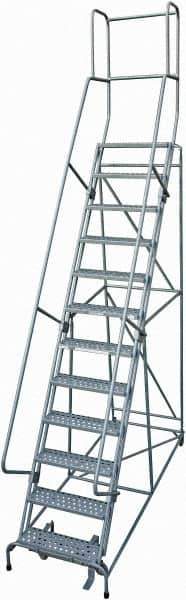Cotterman - 162" 12 Step Rolling Warehouse Ladder - Rolling Safety Ladder, 450 Lb Capacity, 120" Platform Height, 32" Base Width x 98" Base Depth, Perforated Tread - Eagle Tool & Supply