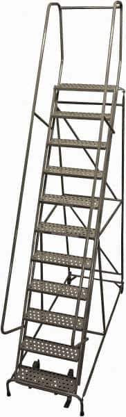 Cotterman - 140" 11 Step Rolling Warehouse Ladder - Rolling Safety Ladder, 450 Lb Capacity, 110" Platform Height, 32" Base Width x 88" Base Depth, Perforated Tread - Eagle Tool & Supply