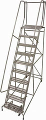 Cotterman - 130" 10 Step Rolling Warehouse Ladder - Rolling Safety Ladder, 450 Lb Capacity, 100" Platform Height, 32" Base Width x 82" Base Depth, Perforated Tread - Eagle Tool & Supply