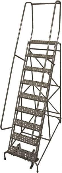 Cotterman - 120" 9 Step Rolling Warehouse Ladder - Rolling Safety Ladder, 450 Lb Capacity, 90" Platform Height, 32" Base Width x 75" Base Depth, Perforated Tread - Eagle Tool & Supply