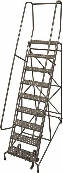 Cotterman - 120" 9 Step Rolling Warehouse Ladder - Rolling Safety Ladder, 450 Lb Capacity, 90" Platform Height, 32" Base Width x 65" Base Depth, Perforated Tread - Eagle Tool & Supply